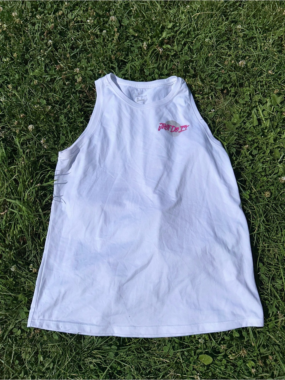 Nike Dri-FIT Just Do It Tank Top White Pink Graphic Women's Medium